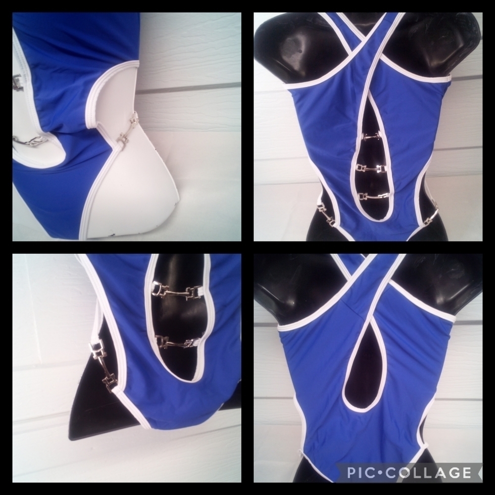 Blue one piece swimsuit - Picture 2 of 10